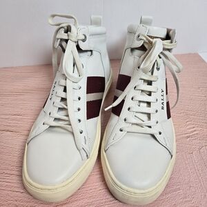 Bally White and Burgundy High-Top Sneakers